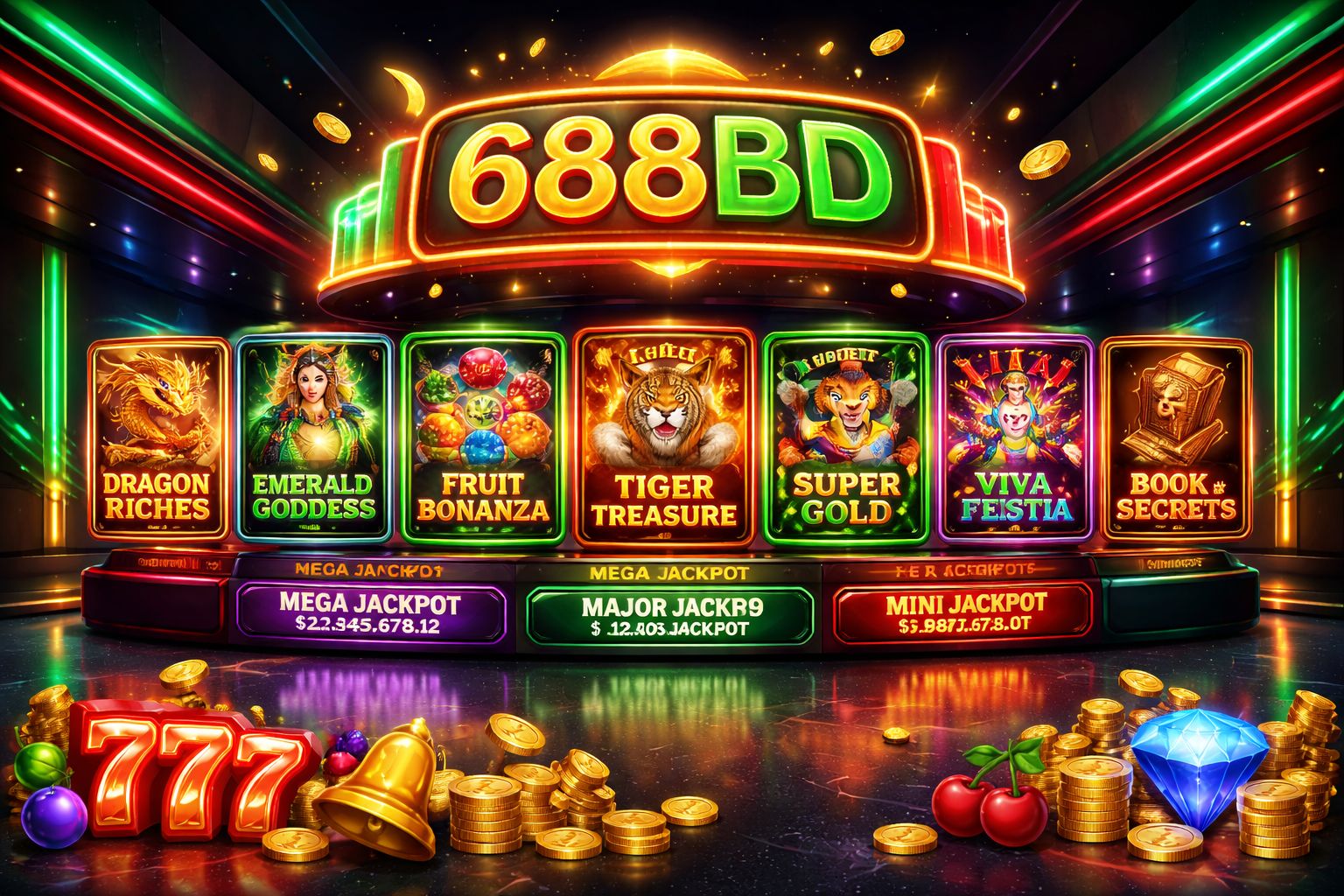 688BD slots lobby with colourful reel games and jackpot highlights